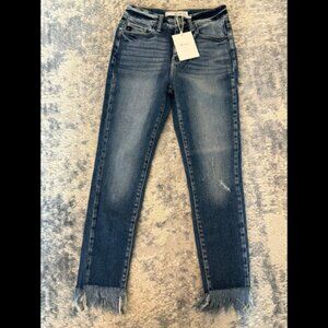 KanCan Blue Cropped Fringe Hem Jeans